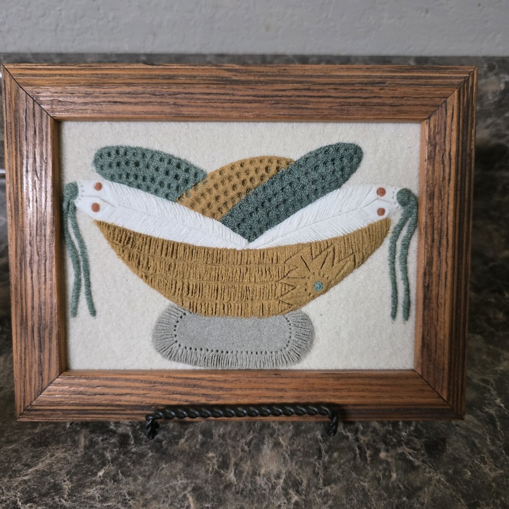 Ethel Toledo Signed Sand Painting‎ 2012 Framed Southwestern NM Harvest Corn Folk